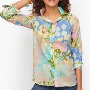 Talbots Lightweight Pastel Tropical Print Shirt Button-Front 100% Cotton Size 2X